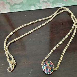 Vintage Joan Rivers Necklace with Multi-Colored Rhinestone Pendant